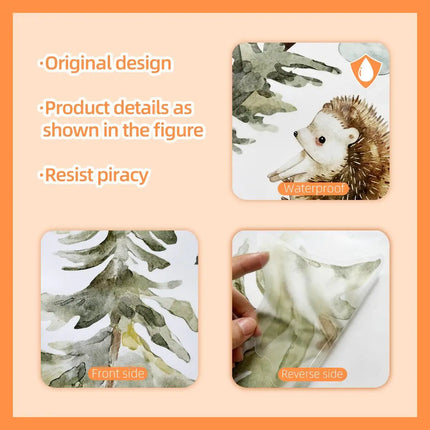 Forest Animals Wall Stickers Cartoon Fox Hedgehog Pine Tree Vinyl Decals for Children's Room Baby Bedroom Home Wall Decoration