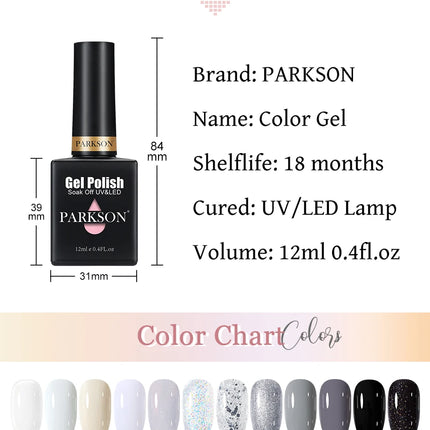 Parkson 12ml Nail Gel Polish TPO HEMA Free Glitter Semi Permanent Soak Off UV LED Long Wear Ultra Diamond Top Coat Varnish