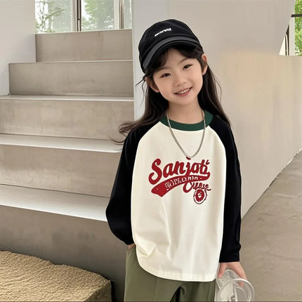 Baby Boys' Girls' Cotton T-shirts Color-blocking Long-sleeved T-shirts Casual Fashion Children's Clothing Base Shirts