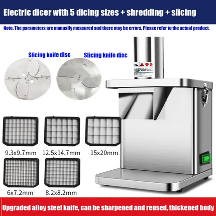 Commercial Electric Vegetable Cube Cutting Machine Fruit Slicer Cutting Strip Dice Potato Carrot Food Processor with 5 Blades
