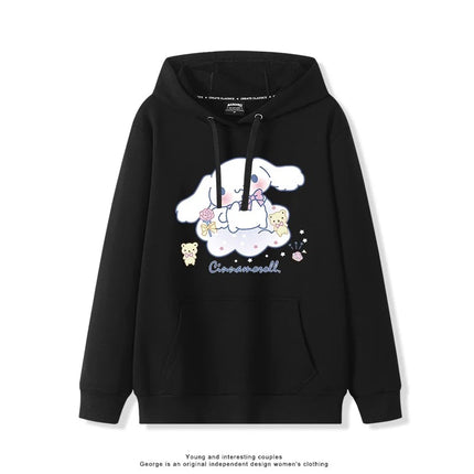Haze Blue Cute Girl Sweet Heart Cute Girl Holding Toy Rabbit Dog Hooded College Wind Jk Tide Sweater Simple College Style Wear