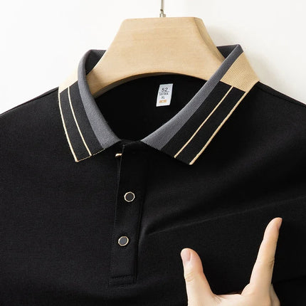 2025 New Men's Collar Polo Shirt Short Sleeved Sweat Absorbing Polo Tops, Luxury Jacquard Breathable Contrast Color T-shirt