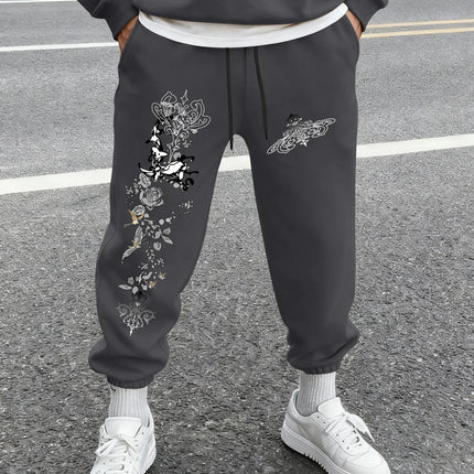 Men's Gothic Vintage Deer Rose Scroll Floral Print Sweatpants Elastic Waist Soft Dark Punk Street Hip Hop Joggers