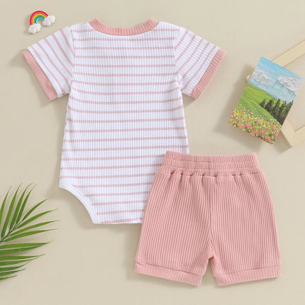 Pudcoco Infant Baby Girl Boy 2Piece Outfits Summer Striped Short Sleeve Romper Elastic Shorts Set Toddler Newborn Girl Boy 0-18M