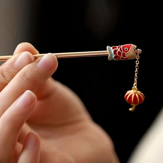 Chinese Style Koi Carrying Lanterns Auspicious Lucky Steps Shaking Ladies' Hairpins Ancient Style Elegant Hair  Hairpins