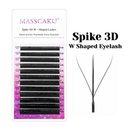 MASSCAKU Spike 3D W Eyelashes Extensions 0.07mm Thickness 8-15mm Mix Hand Woven Premade Volume Fans Lashes for Makeup Lovers