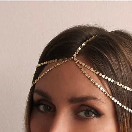 QIMING Boho Head Chain Hairpiece Headband Ethnic Hair Jewelry Metal Multilayers Link Indian Tribal Femme