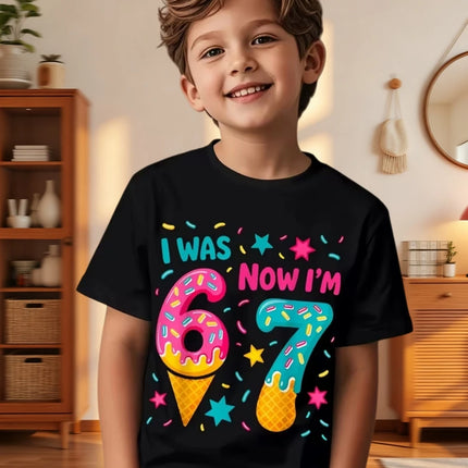 67 Meme T-Shirt for Kids 6-7 Years Old Birthday Party Gifts Summer Short Sleeve Tees Crew Neck Graphic Y2k Children's Clothing