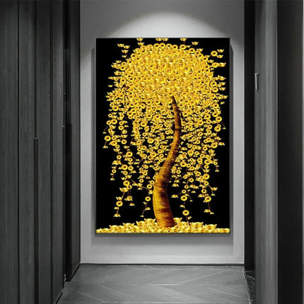 Modern Golden Fortune Money Trees Prints Canvas Wall Art Simple Landscape Poster for Living Room Home Office Decor
