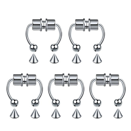 5pcs Stainless Steel Magnet Fake Nose Ring Hoop Fake Piercing Hoop Septum Rings For Women Fashion Gothic Rock Body Jewelry Gifts