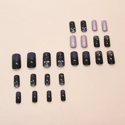 Thousands Stars 24 Pcs Press on Nails Pink Nail Polish Glossy Artificial Finger Manicure Reusable False Nails for Women