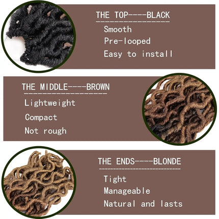 18/24 Inch Goddess Faux locs Crochet Hair 6 Packs/Lot Soft Gypsy Locs Wavy Crochet Braids Dreadlocks 3 Tone Curly Wavy Synthetic