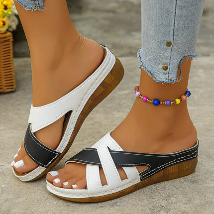 Heels Women's Sandals Mix Color Summer Shoes For Woman Sandals Slip On Wedge Heels Slippers Summer Sandals Beach Shoes Women