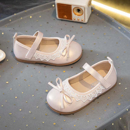 Girls Walking Shoes Sweet Lace Simple Bows 2025 New Kids Princess Shoes Round Toes Kids Leather Shoes Non-slip Soft Sole Flats