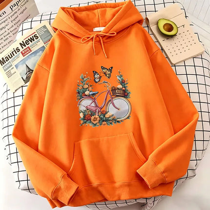 Retro Floral Butterfly with Bicycle Casual Hoodies Sweatshirts Men Women Tops 90s Harajuku Hoodie Sweatshirt