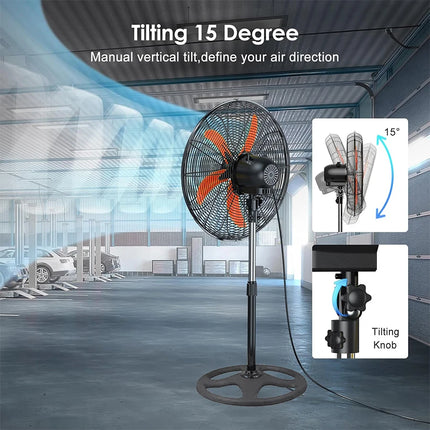 Heavy Duty Oscillating Metal Stand Industrial Fan High Power 18 Inch Moving Head Electric Fan