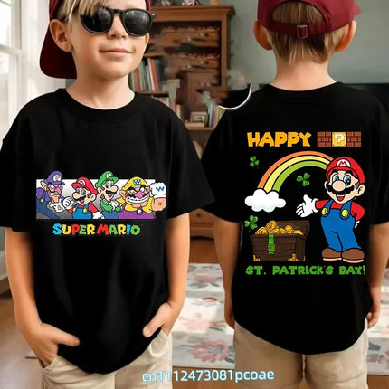 Super Mario Cartoon Pattern Unisex Cotton Short Sleeved O-neck Summer Short Sleeved Casual Adult/Children Role-playing T-shirt