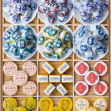 A Week Various Ripe/Raw Puer Small Tea Cake Label Pu'er Cotton Tea Word Label Pu erh Self-adhesive Label Customizable Reusable
