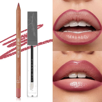 Lip liner and lip oil set, long-lasting, light and non-sticky, portable, quickly create a perfect gradient lip glaze