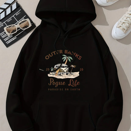 Long Sleeve Drawstring Hoodie Outer Banks Print Hoodie Casual Pocket Long Sleeve Drawstring Hoodies Sweatshirt Women's Clothing