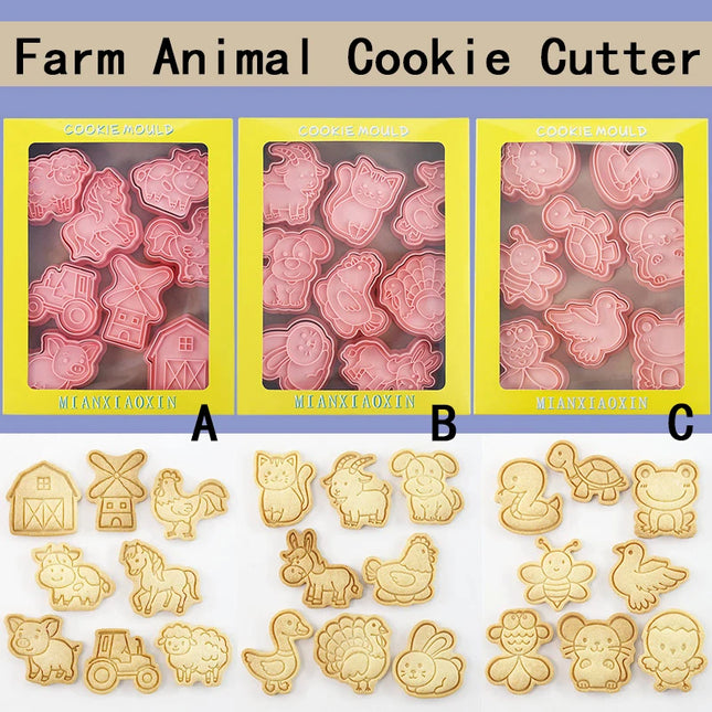 8Pcs Animal Cat Rabbit Dinosaur Cookie Cutter Fruits Cookie Stamp Car Biscuit Molds for Baking, Fondant, Cheese, and Pastries