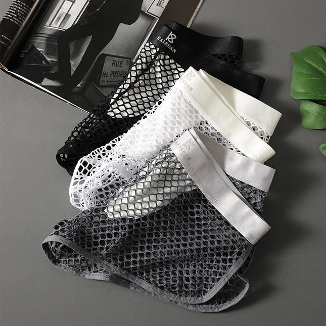 Sexy Fishnet Boxer Shorts for Men See through Transparent Underwear Panties Comfortable Nightwear Boxershorts Underpants
