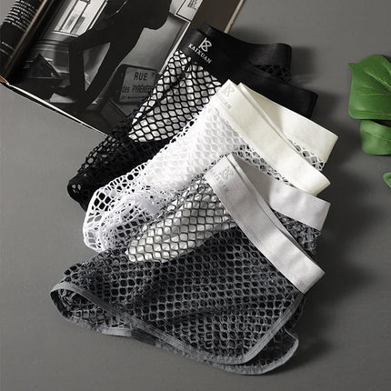 Sexy Fishnet Boxer Shorts for Men See through Transparent Underwear Panties Comfortable Nightwear Boxershorts Underpants