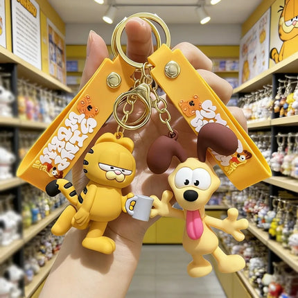 Garfield 3D Silicone Keychain Set Cartoon Cat Figure Bag Charm Backpack Pendant Milk Cup Teddy Bear Decor Daily Birthday Gift