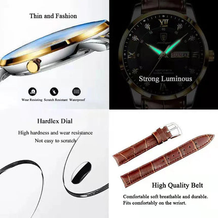 POEDAGAR Casual High Quality Men Watch Waterproof Luminous Leather Original Man Wristwatch Quartz Business Watches For Men Reloj