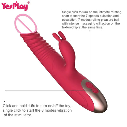 Rabbit Vibrator Telescopic Vibration Built-in ball Rotation Heating G spot Dildo Vibrator Female Masturbation Sex Toys for woman