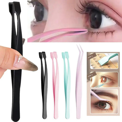 2Pcs Eyelash Tweezer Set Lash Pick Up Clip Pointed Flat Clip Lash Grafting Item Lower Eyelashes Applicator Portable Makeup Clamp