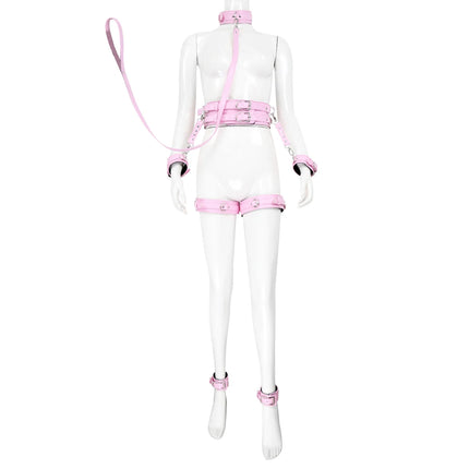 Thierry Bondage Set PU Leather Handcuffs Wrist Ankle Thigh Cuffs, Waist Belt, Collar, BDSM Sex Toys for Couples Adult Games