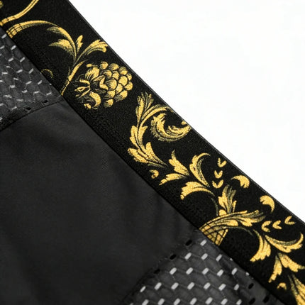 Men's Ice Silk Boxer Briefs Black Gold Baroque Waistband Breathable Quick-Dry Sports Trunks Plus Size 6XL Summer Cool Underwear