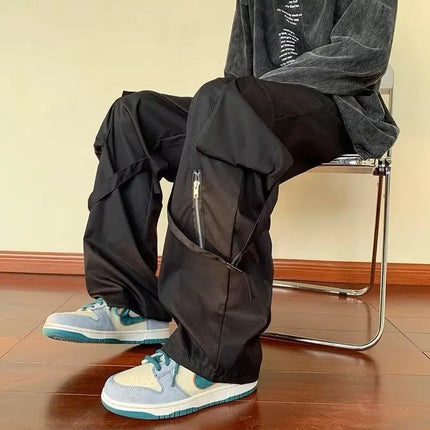 Green Cargo Pants Men Oversize Zipper Black Cargo Trousers Male Streetwear Hip Hop Pocket Spring Loose Casual Workwear