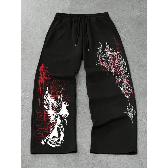 2026 Trendy New Y2K Gothic Thorn Printed Pants Men's and Women's Running Pants Retro Rock Straight Pants Fashion Street Casual