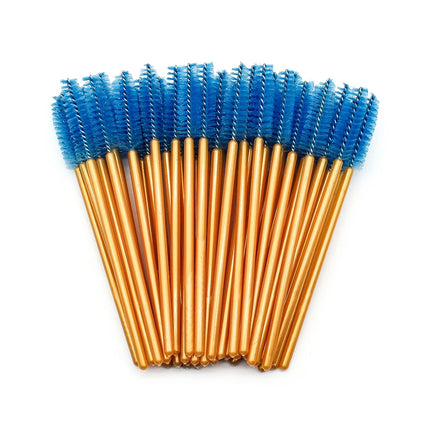50Pcs Disposable Eyelash Makeup Brush Mascara Wands Gold Mini Eye Lash Brushes Short Eyebrow Comb Eyelashes Extension Tool