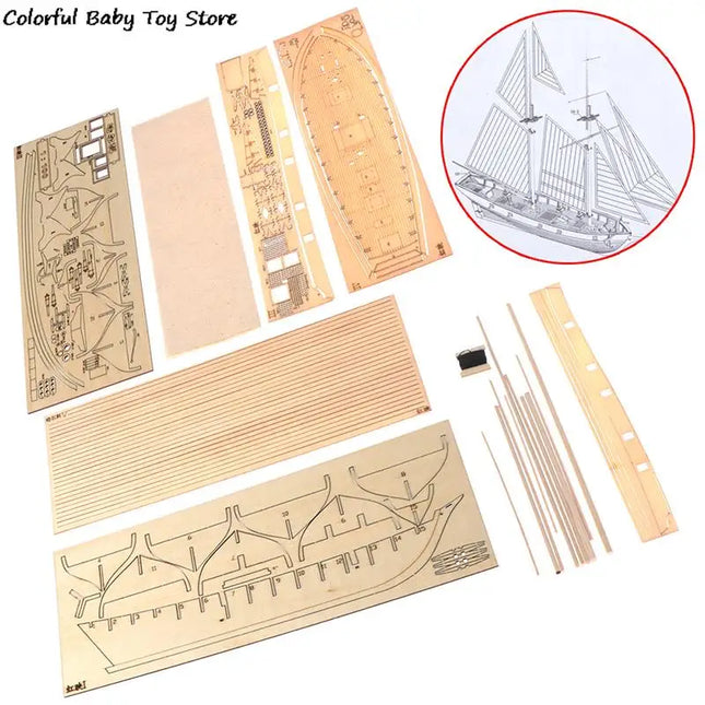 Assembling Building Kits Ship Model Wooden Sailboat Toys Sailing Model Assembled 1:100  Wooden Kit DIY