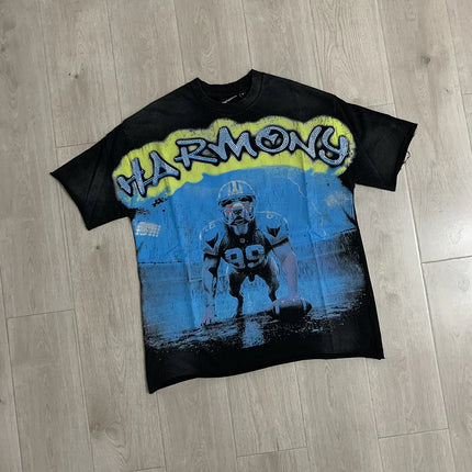 Graffiti Streerwear Washed Letter Shinning Diamond Short Sleeve Mens Tshirts Crew Neck Pure Cotton Baggy Rhinestone Top Tees