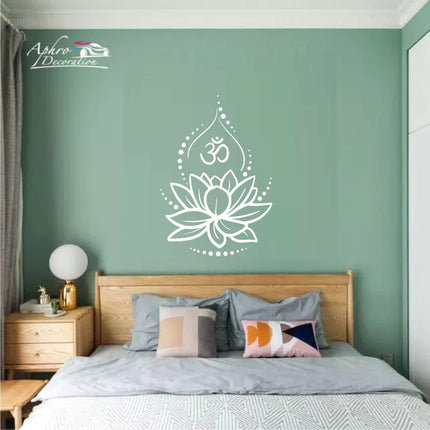 Lotus Flower Vinyl Wall Decal Bedroom Decor Yoga Hinduism Hindu Om Symbol Stickers For Meditation Room Walls Art Murals