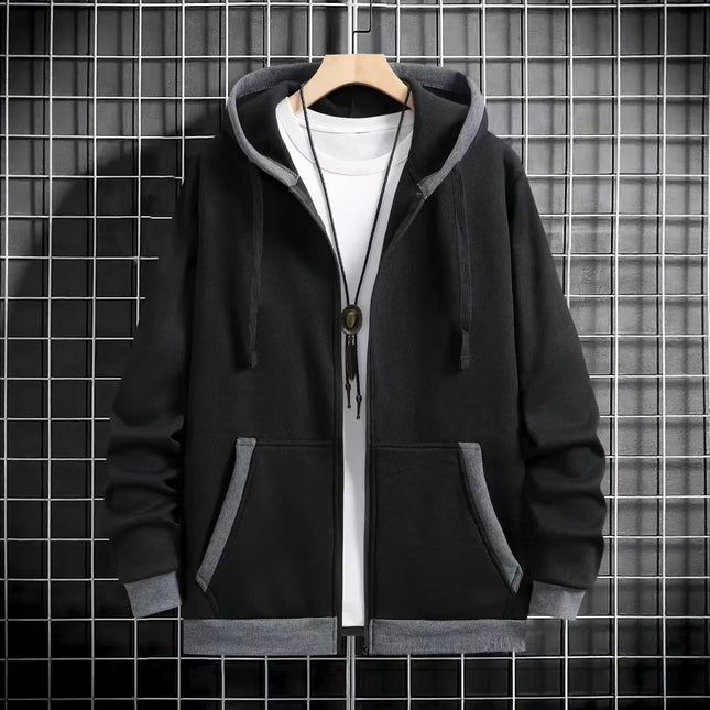 Spring and Autumn Men's Zipper Jacket Warm Windproof Hoodies Thickened Cardigan Sports Long Sleeve Sweatshirts Hooded Coat