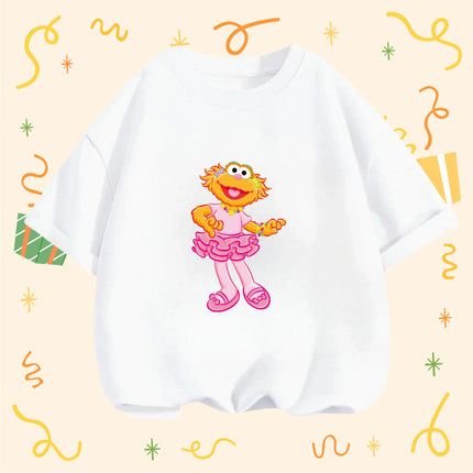 2026 Summer Fashion Sesame Street Crew Neck T-Shirt 3-14Y Boys Girls Cute Kawaii Cartoon Street Hot Outdoor Casual Lovely