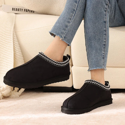 Evshine Winter Genuine Fur Slippers For Women Outdoor Non-slip Plush Lined Snow Boots Fuzzy Cotton Shoes Warm Fur House Slippers