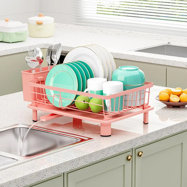 Pink Drain Rack Large Dish Drying Rack For Kitchen Counter With Drainboard, Rustproof Dish Drainer Space-saving Dish Rack A8e1