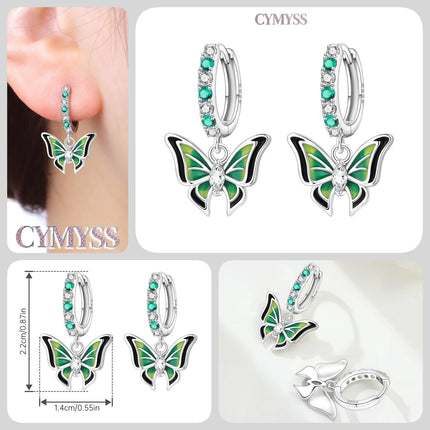 925 Sterling Silver Inlaid Zircon Butterfly Earrings Insect Element Original Design Women's Fashion Party Jewelry Gift Ear Loops