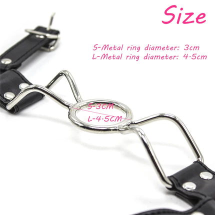 Leather BDSM Mask Stainless Steel Ring Gag Open Mouth Ball Gag Adult Games Bondage Restraints Head Harness Sex Toys For Couples