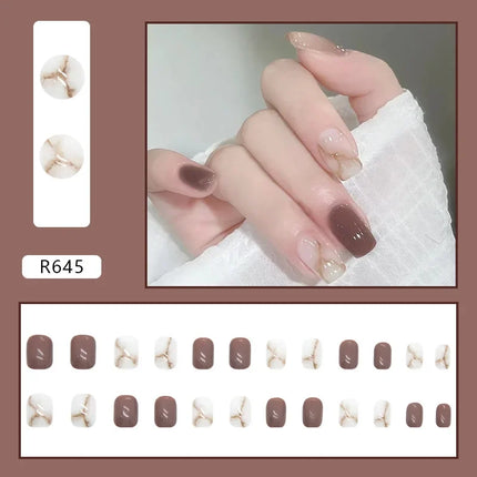 Cool Ash 24 Pcs Press on Nails Pink Nail polish Glossy Artificial Finger Manicure Reusable False Nails for Women