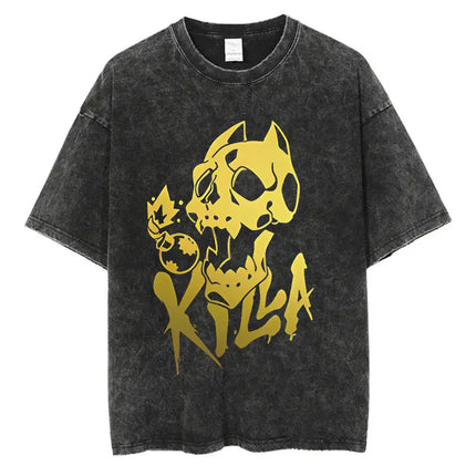 Vintage Washed TShirt Men Summer Hip Hop Streetwear T-shirt JoJo Bizarre Adventure Anime Print Cotton Casual Short Sleeve Tshirt