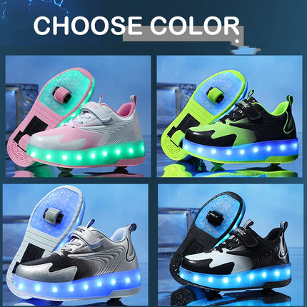 Kids Sneakers USB Recharge Light Up Skates Shoes Boys Girls Casual Skateboarding Shoe Roller Skate Outdoor Sports Shoes With LED