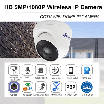 JIENUO 5MP Dome Wifi IP Camera 128G 64G 32G Cctv Security Surveillance Wireless Infrared Night Vision Onvif 1080P Home Cam CamHi