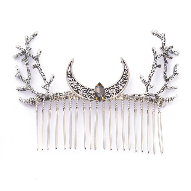 Witch Fairy Crystal Crescent Moon Twigs Branch Amethyst Haircomb Forest Woodland Hairclip Hairpin Faerie Hair Jewlery for women